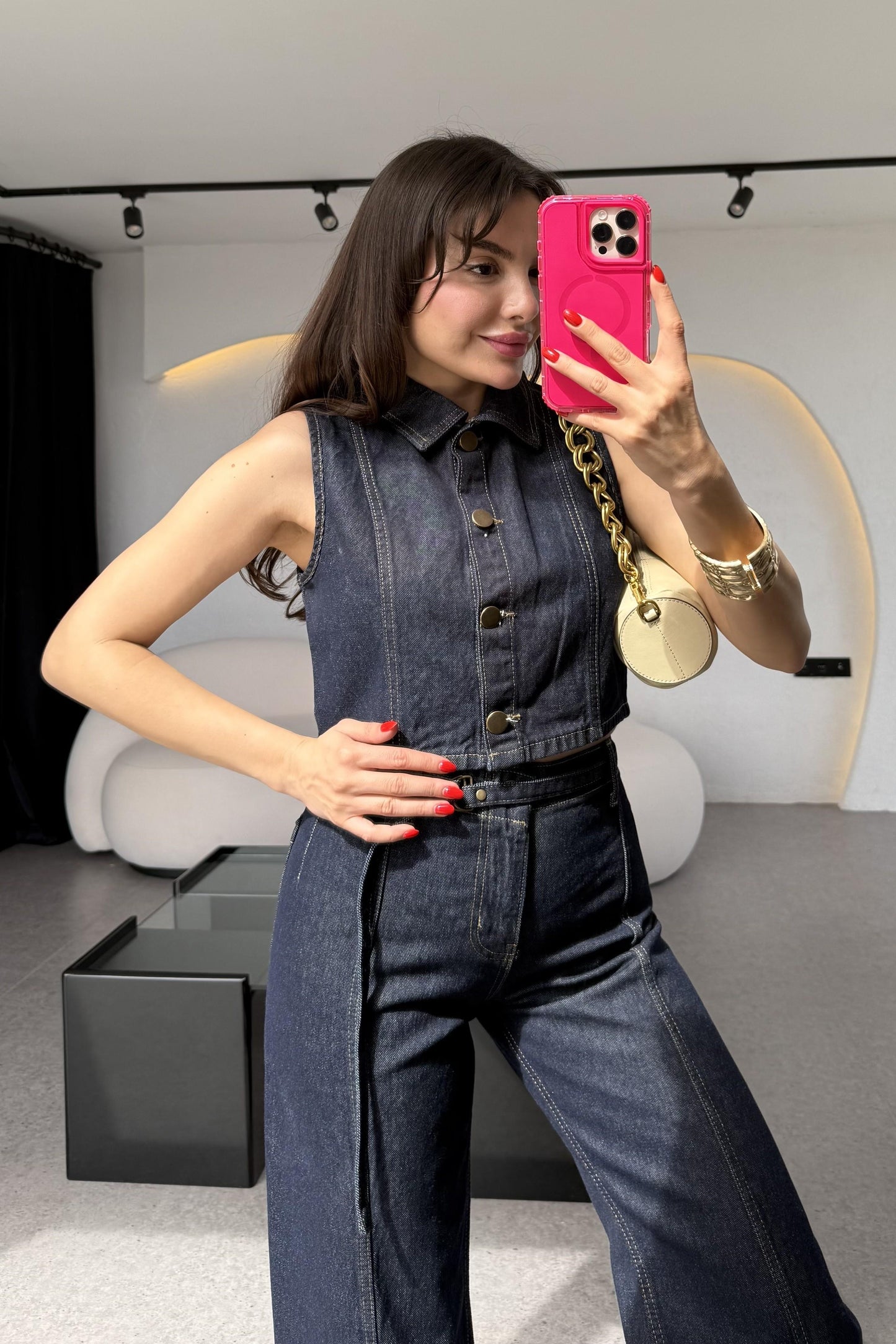 Lahey İnce Kemerli Denim Takım