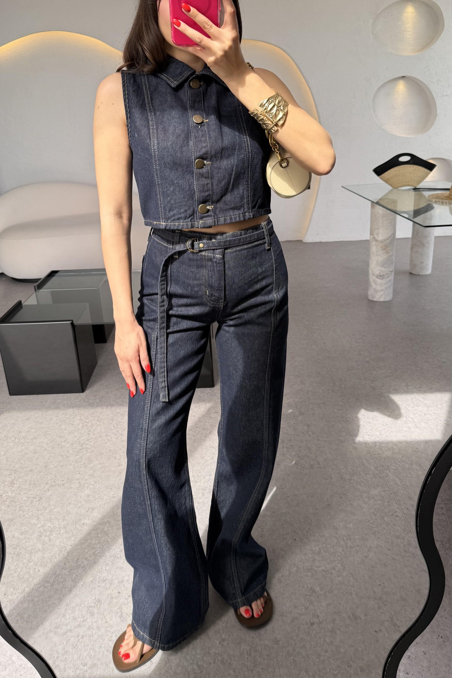 Lahey İnce Kemerli Denim Takım