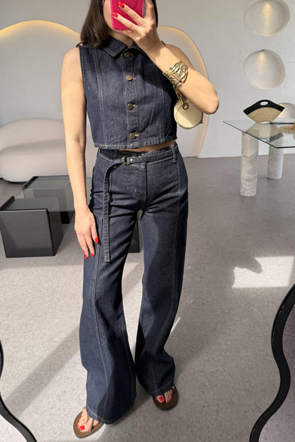 Lahey İnce Kemerli Denim Takım