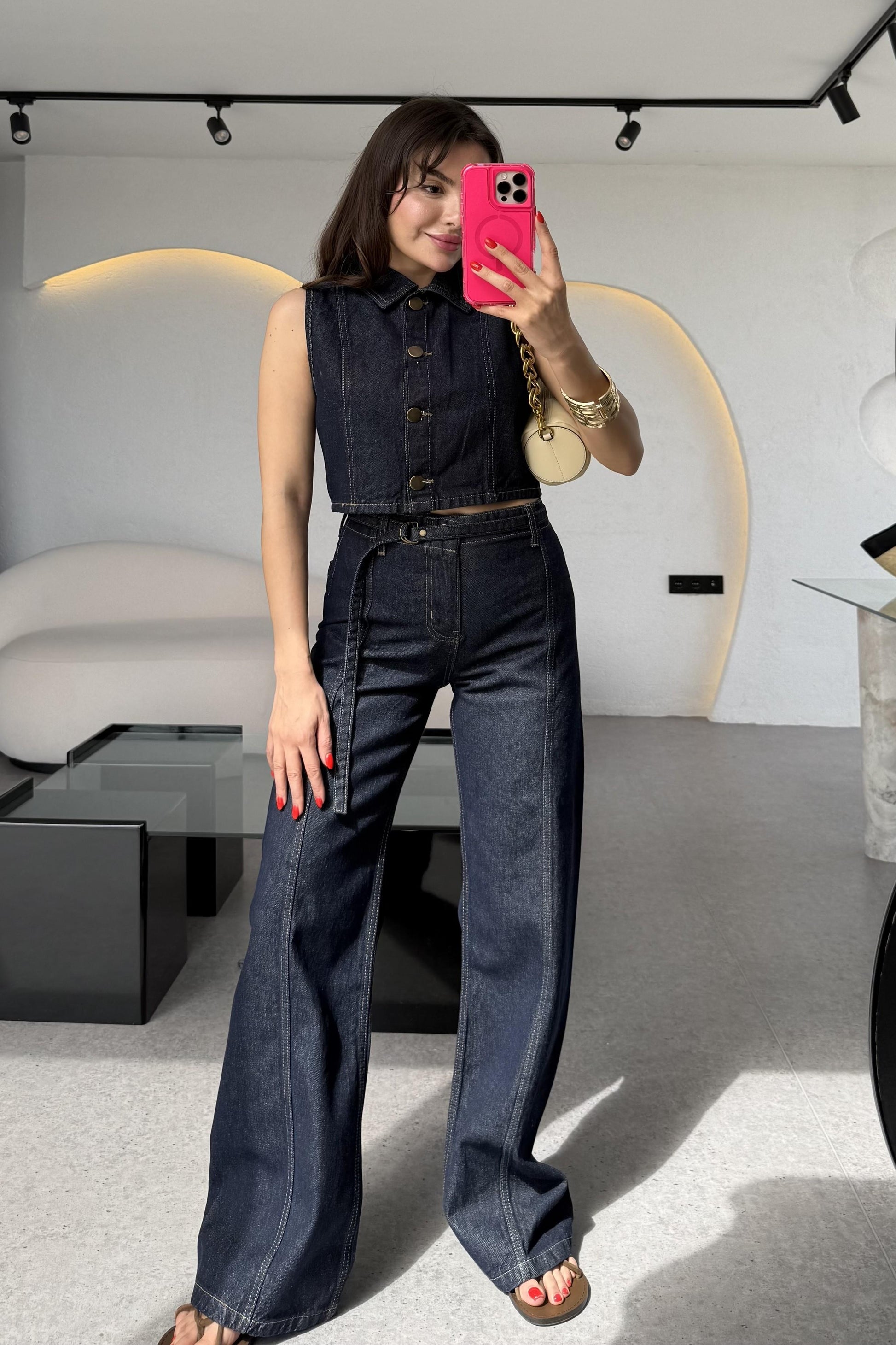 Lahey İnce Kemerli Denim Takım