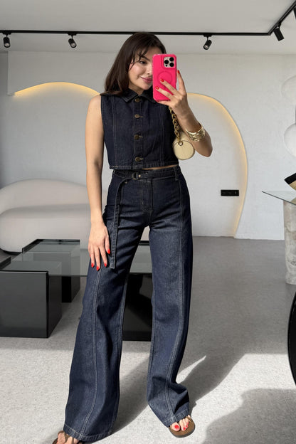 Lahey İnce Kemerli Denim Takım