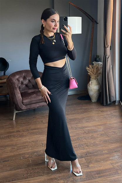 Laila sırt dekolteli etekli takım