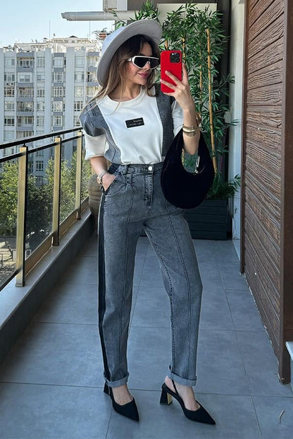 Lalin Denim Detaylı Tasarım Takım - Füme