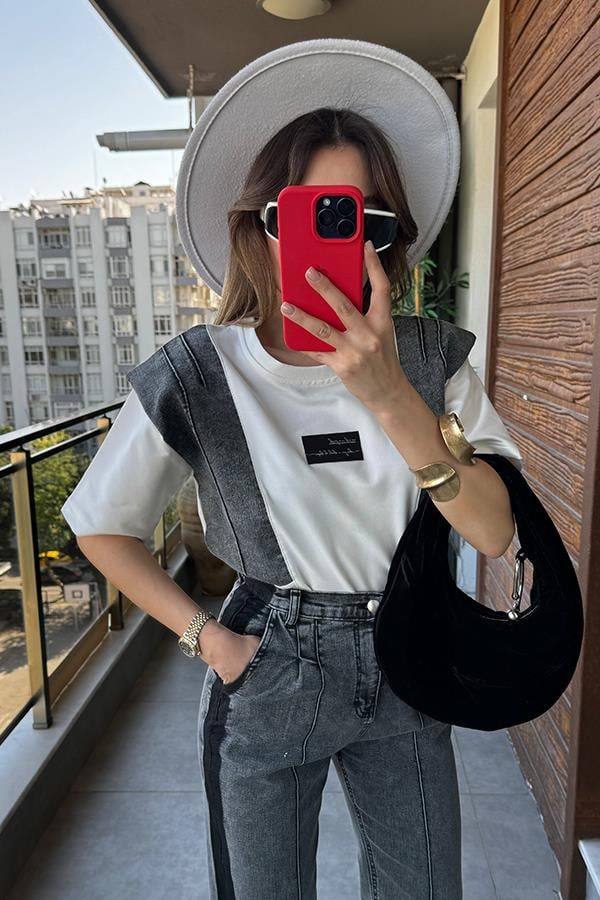 Lalin Denim Detaylı Tasarım Takım - Füme