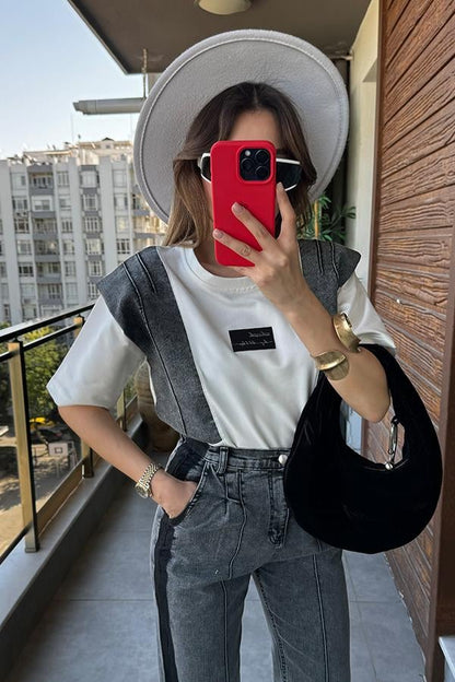 Lalin Denim Detaylı Tasarım Takım - Füme