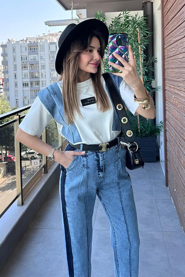 Lalin Denim Detaylı Tasarım Takım - Mavi