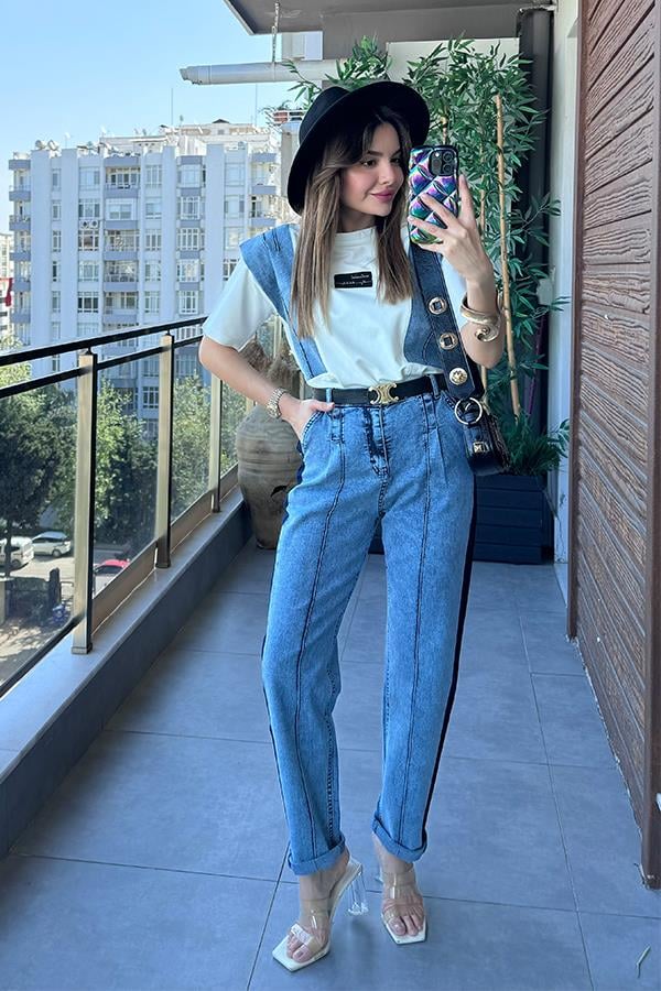 Lalin Denim Detaylı Tasarım Takım - Mavi