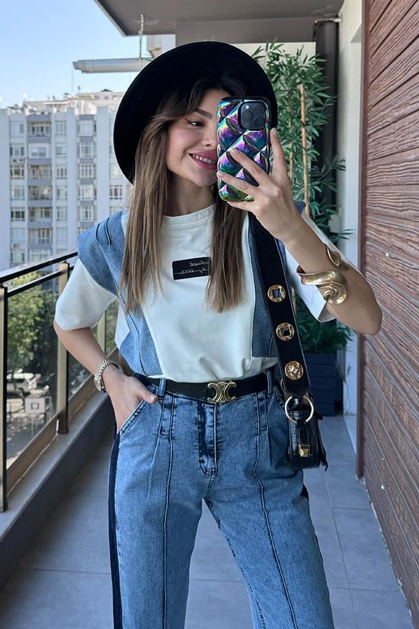 Lalin Denim Detaylı Tasarım Takım - Mavi