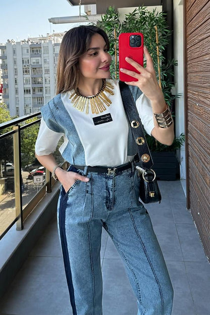 Lalin Denim Detaylı Tasarım Takım - Yıkama Yeşil