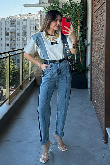 Lalin Denim Detaylı Tasarım Takım - Yıkama Yeşil