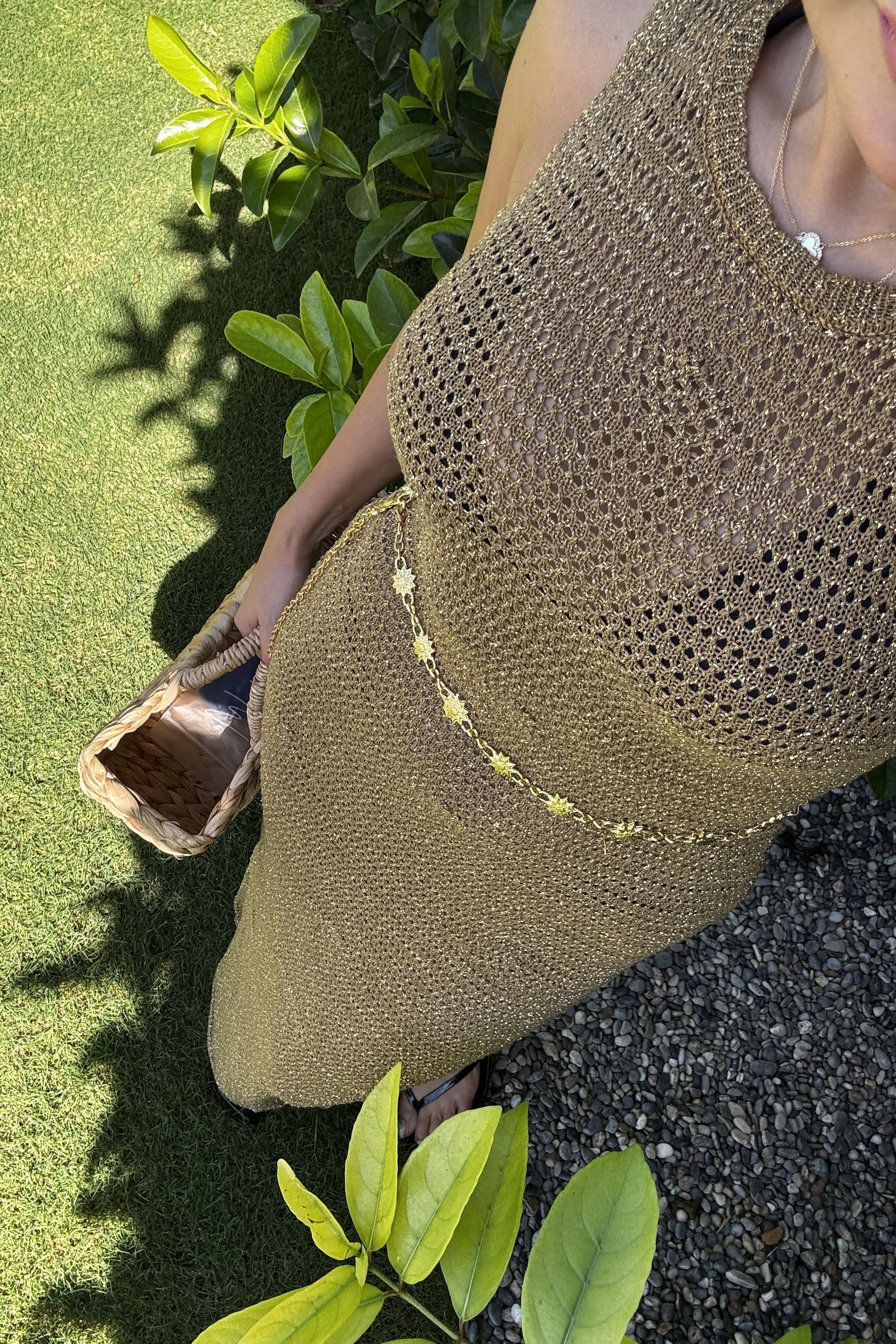 Laluca Transparan Gold Simli Plaj Elbisesi