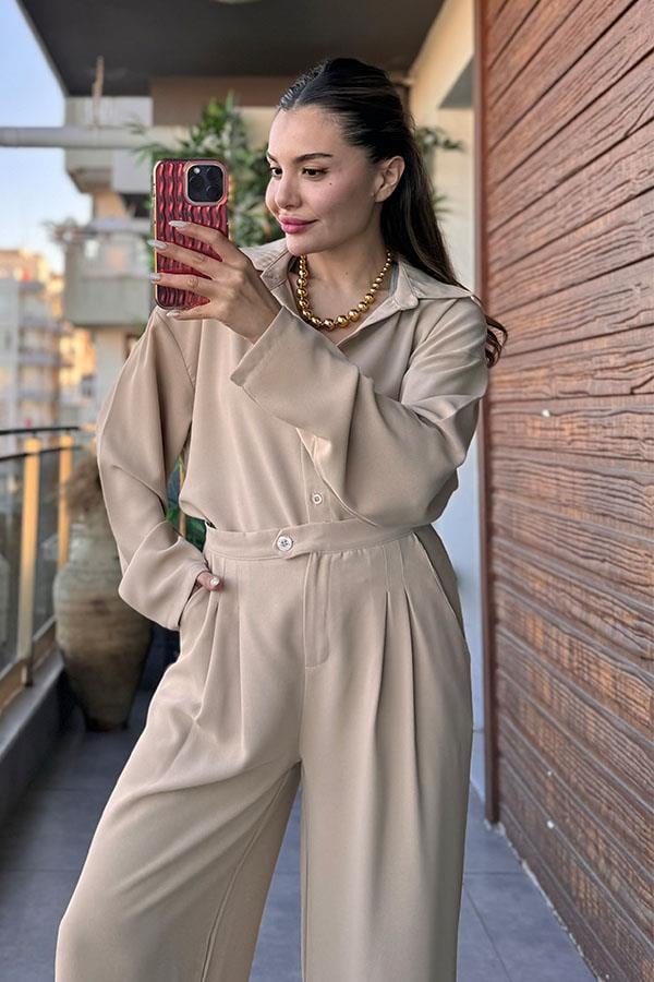 Lamar Gömlekli İkili Takım - Bej