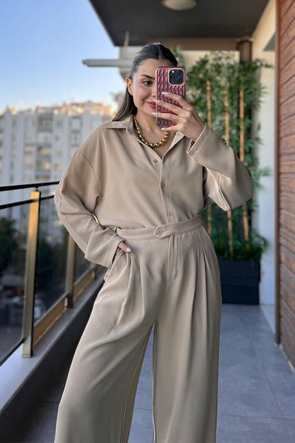 Lamar Gömlekli İkili Takım - Bej