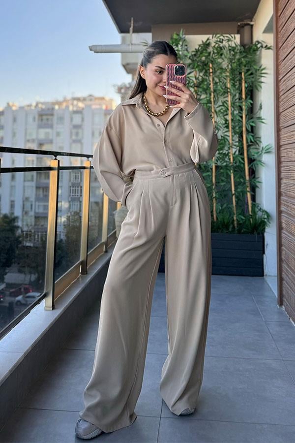 Lamar Gömlekli İkili Takım - Bej