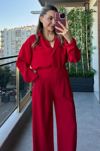 Lamar Gömlekli İkili Takım - Kırmızı