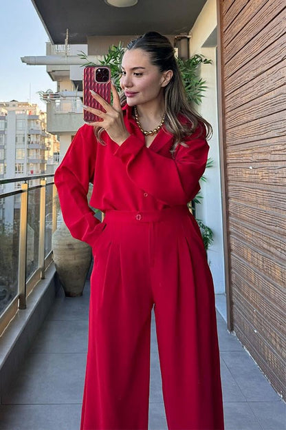 Lamar Gömlekli İkili Takım - Kırmızı