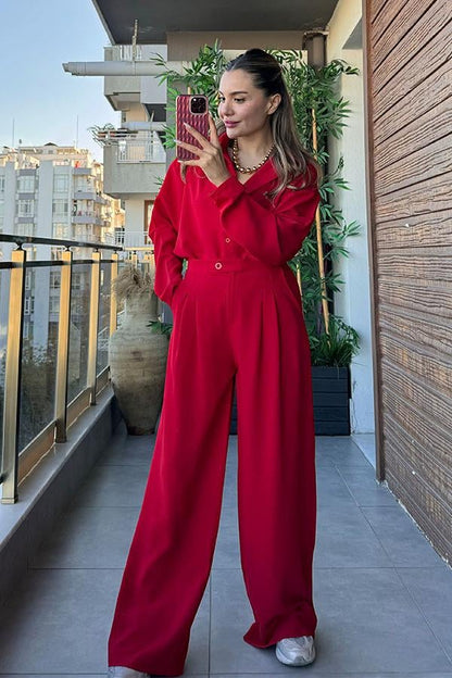 Lamar Gömlekli İkili Takım - Kırmızı