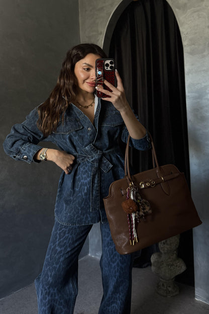 Lamburg Denim Leopar Desen Ceket