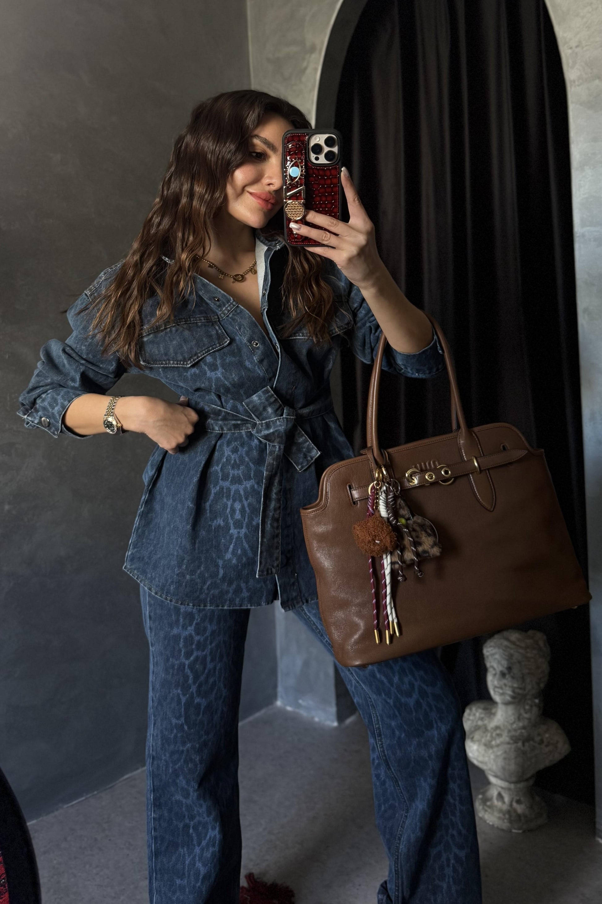 Lamburg Denim Leopar Desen Ceket