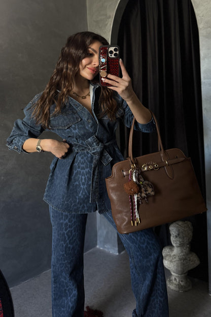 Lamburg Denim Leopar Desen Ceket