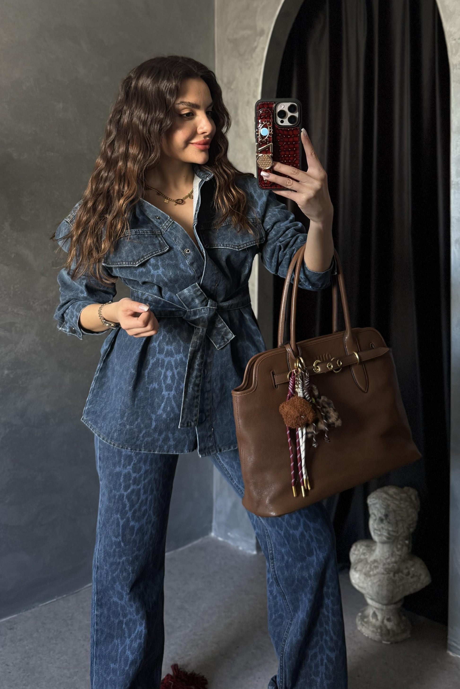 Lamburg Denim Leopar Desen Ceket
