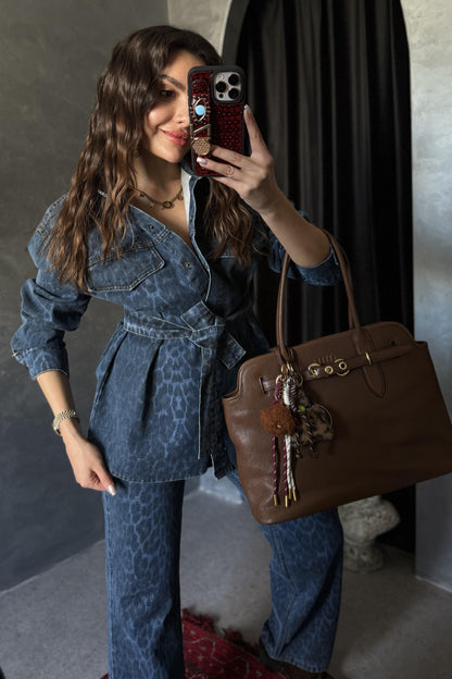 Lamburg Denim Leopar Desen Ceket