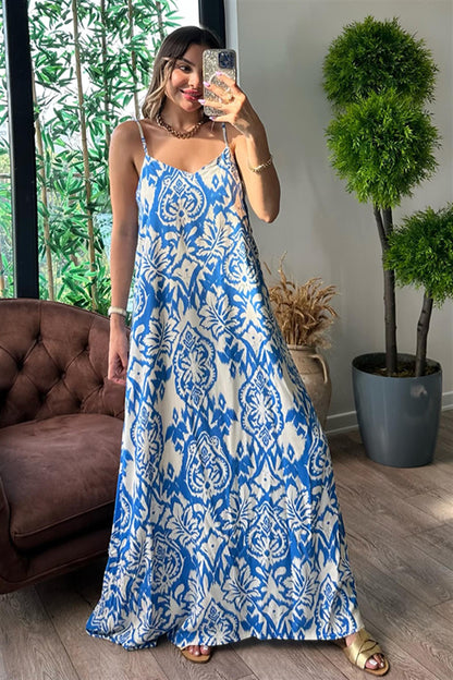 L'Ami etnik desenli elbise - Mavi