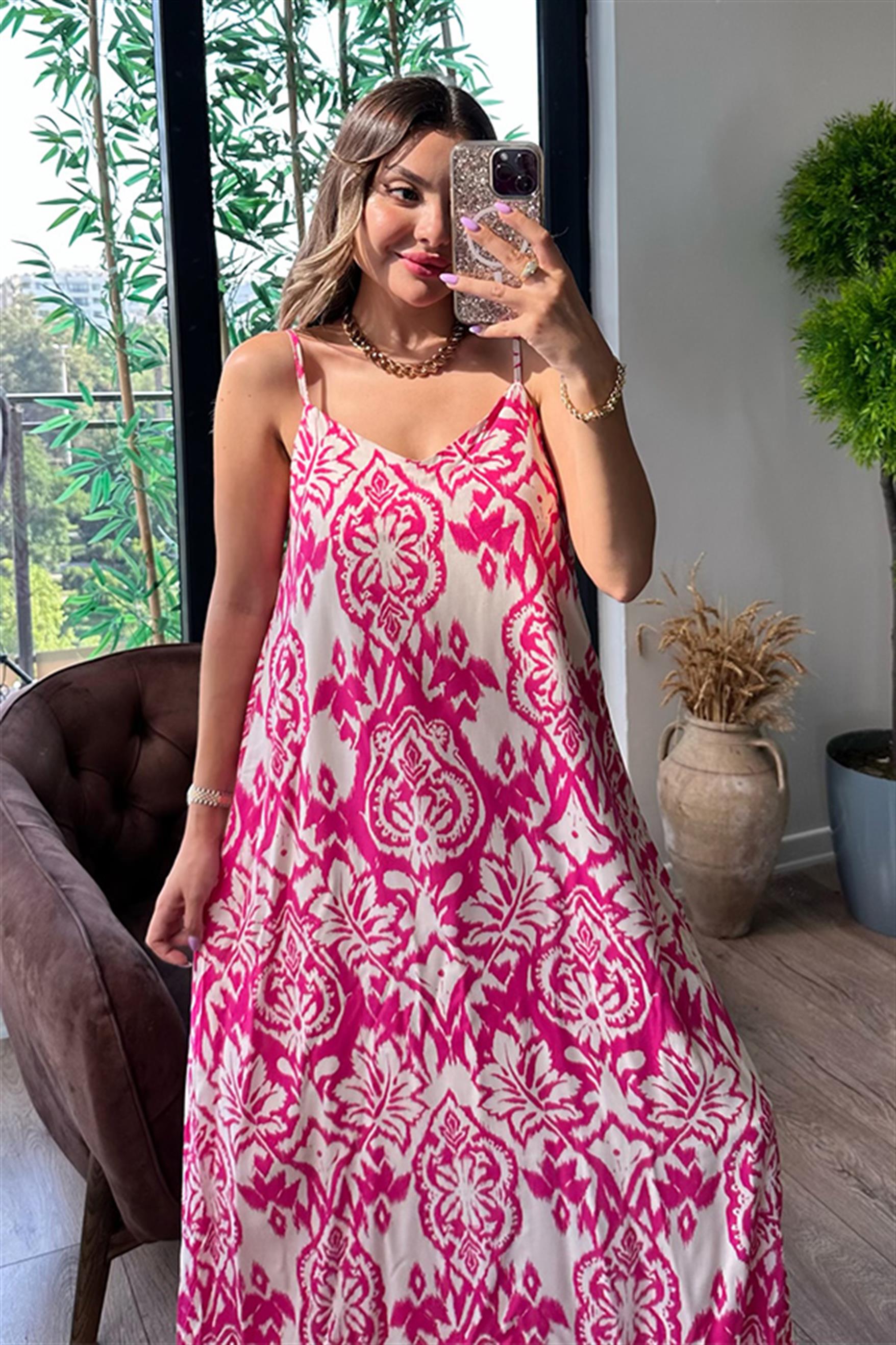 L'Ami etnik desenli elbise - Pembe