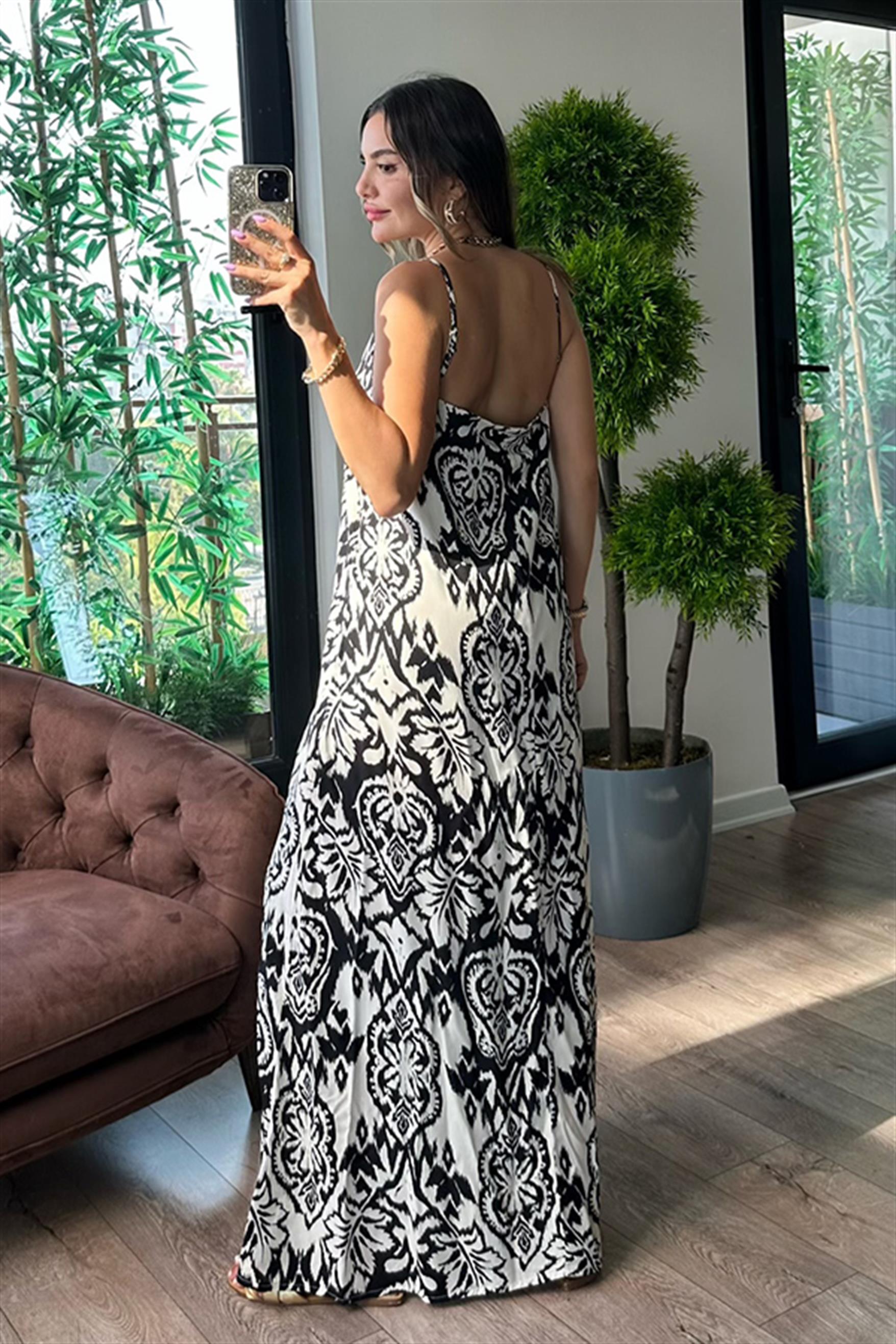 L'Ami etnik desenli elbise - Siyah