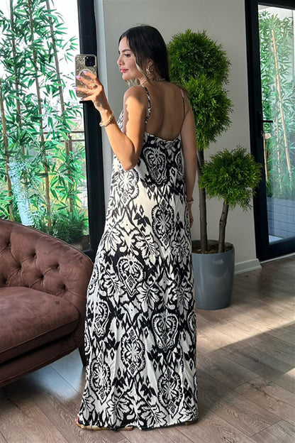 L'Ami etnik desenli elbise - Siyah