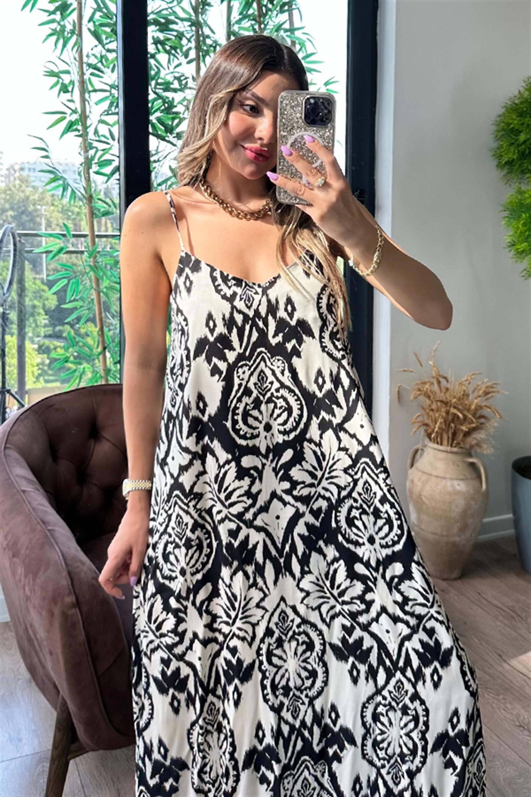 L'Ami etnik desenli elbise - Siyah