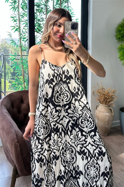 L'Ami etnik desenli elbise - Siyah