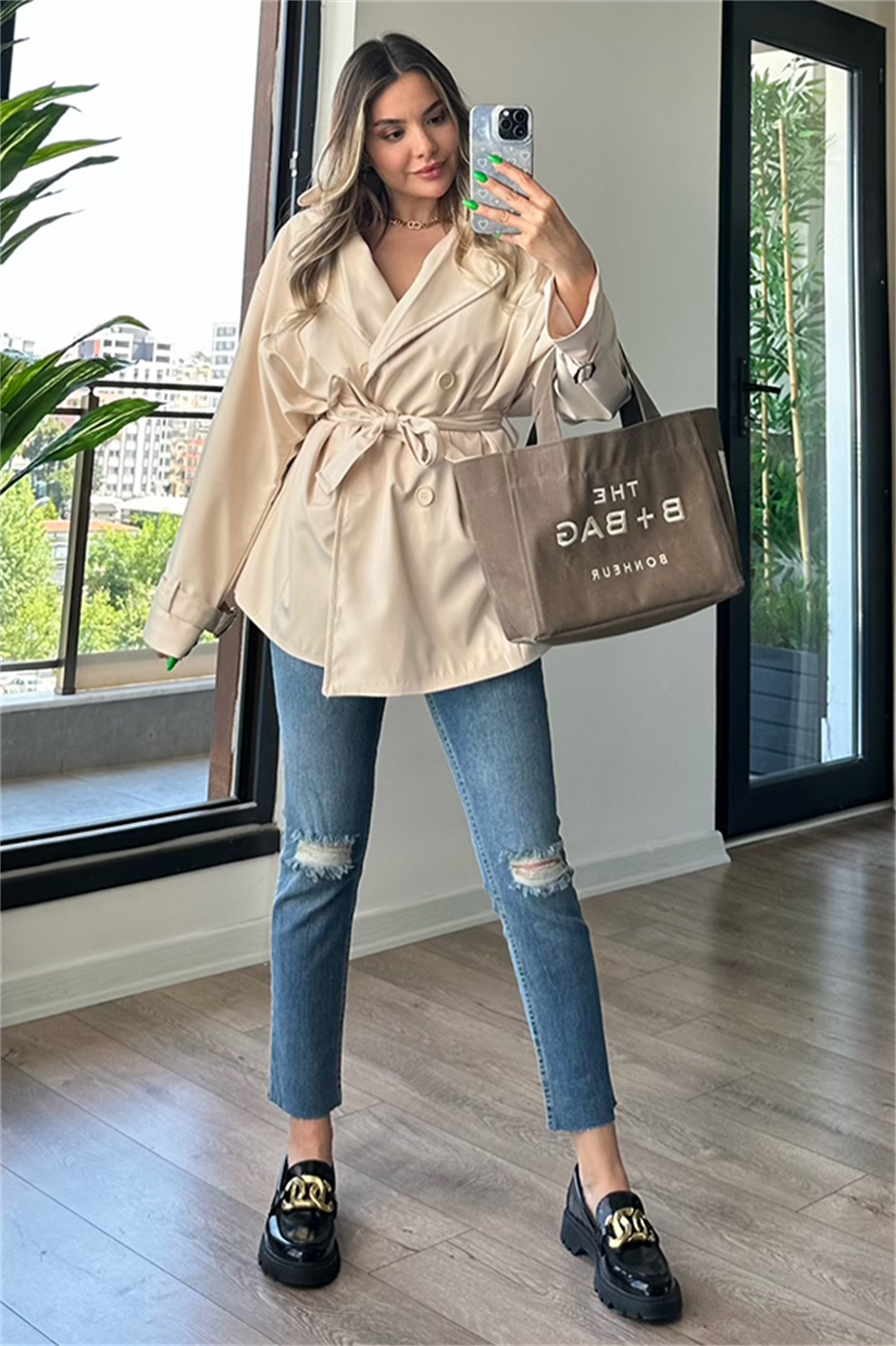 Larry bel kuşak detaylı trençkot - Krem