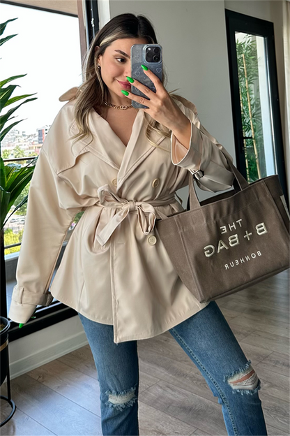 Larry bel kuşak detaylı trençkot - Krem