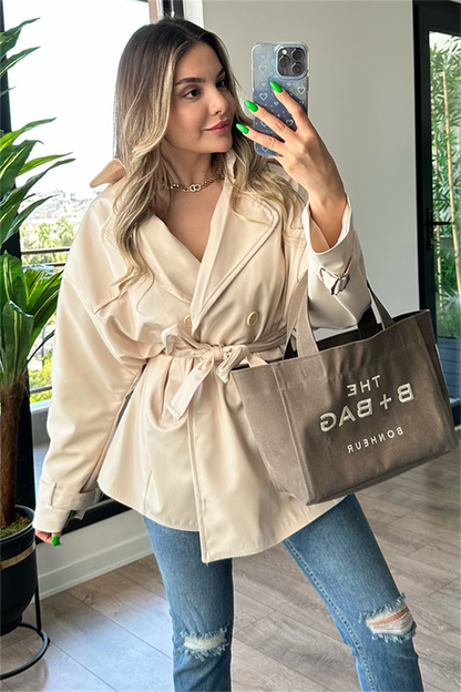 Larry bel kuşak detaylı trençkot - Krem