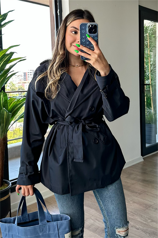 Larry bel kuşak detaylı trençkot - Lacivert