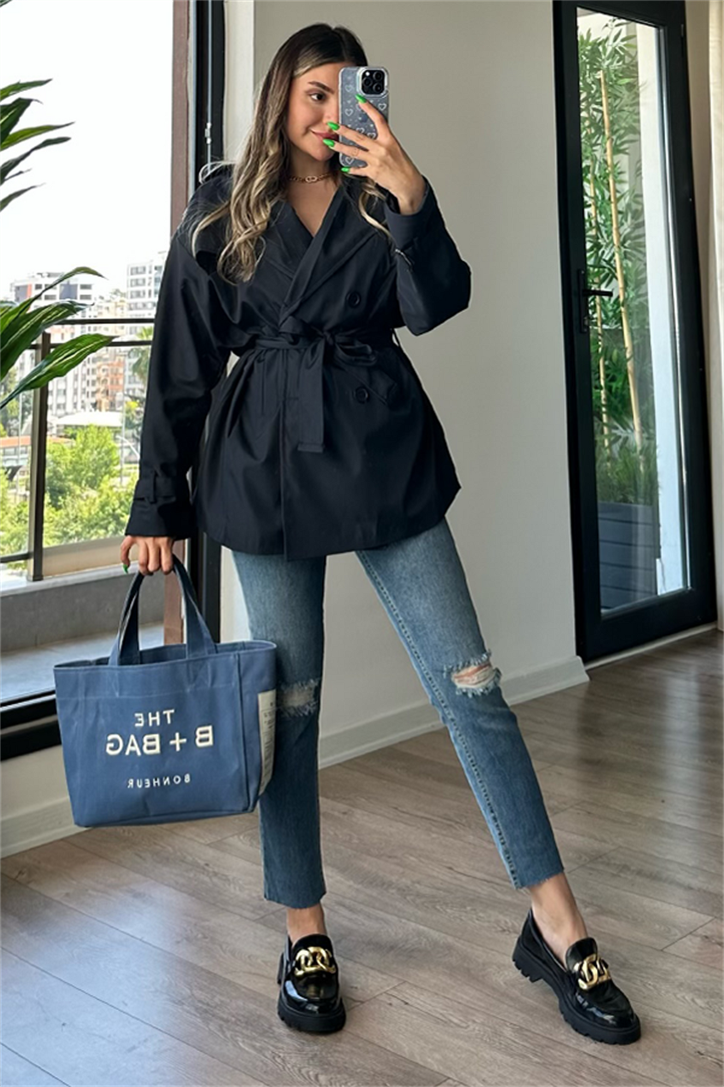 Larry bel kuşak detaylı trençkot - Lacivert