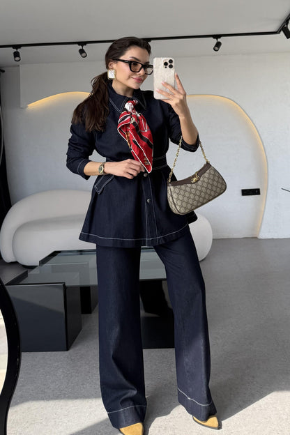 Lashes Dikişli Denim Takım