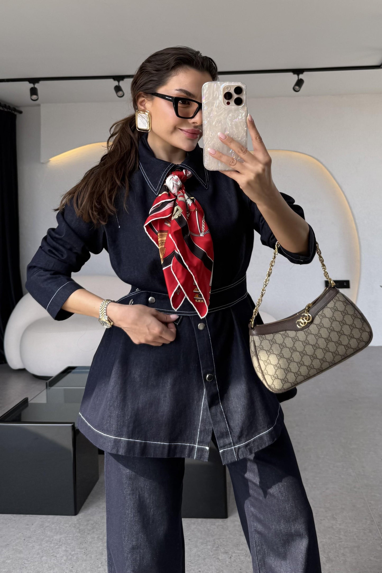 Lashes Dikişli Denim Takım