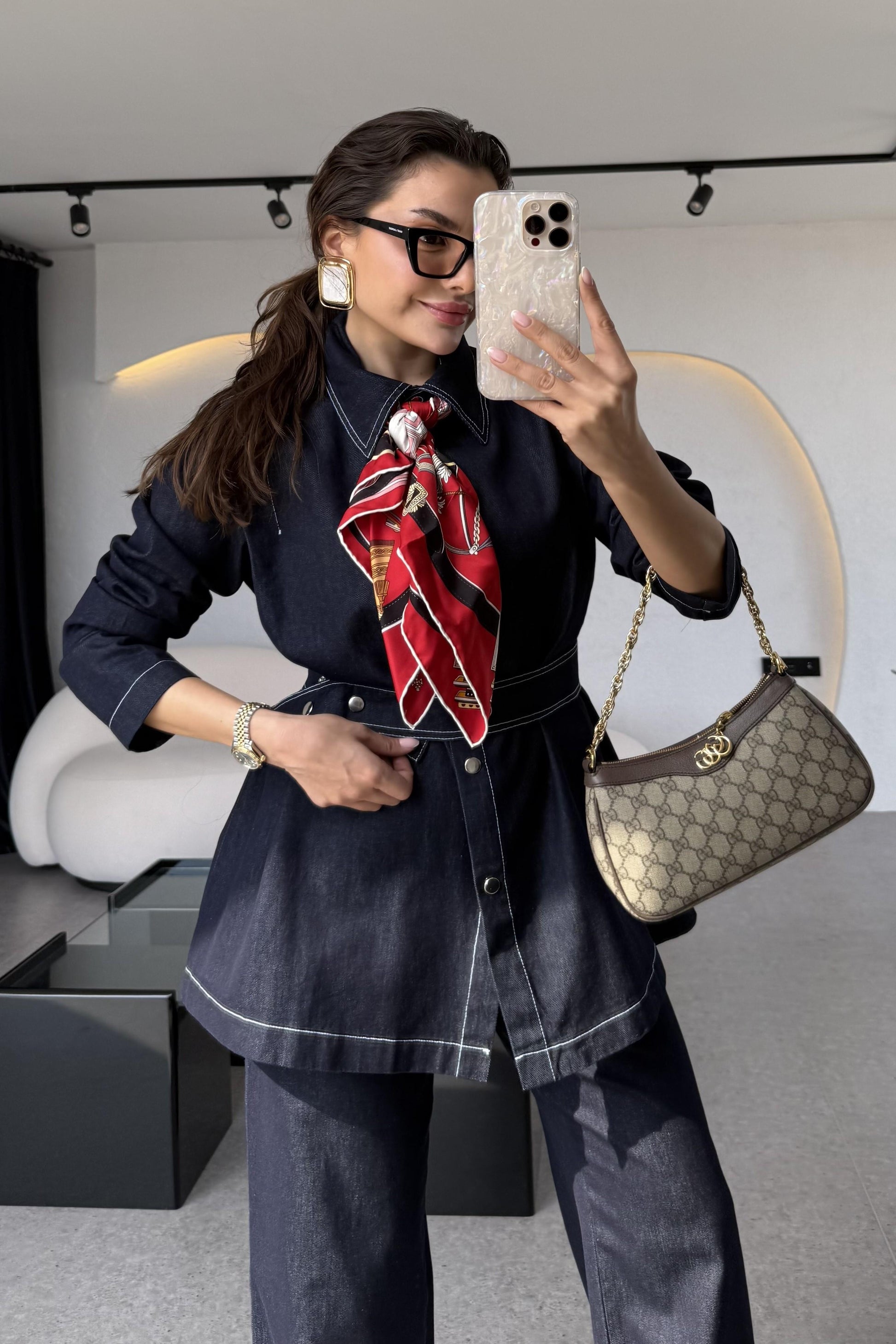 Lashes Dikişli Denim Takım