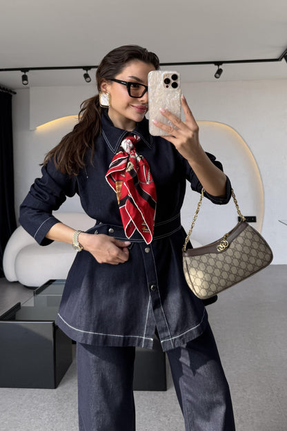 Lashes Dikişli Denim Takım