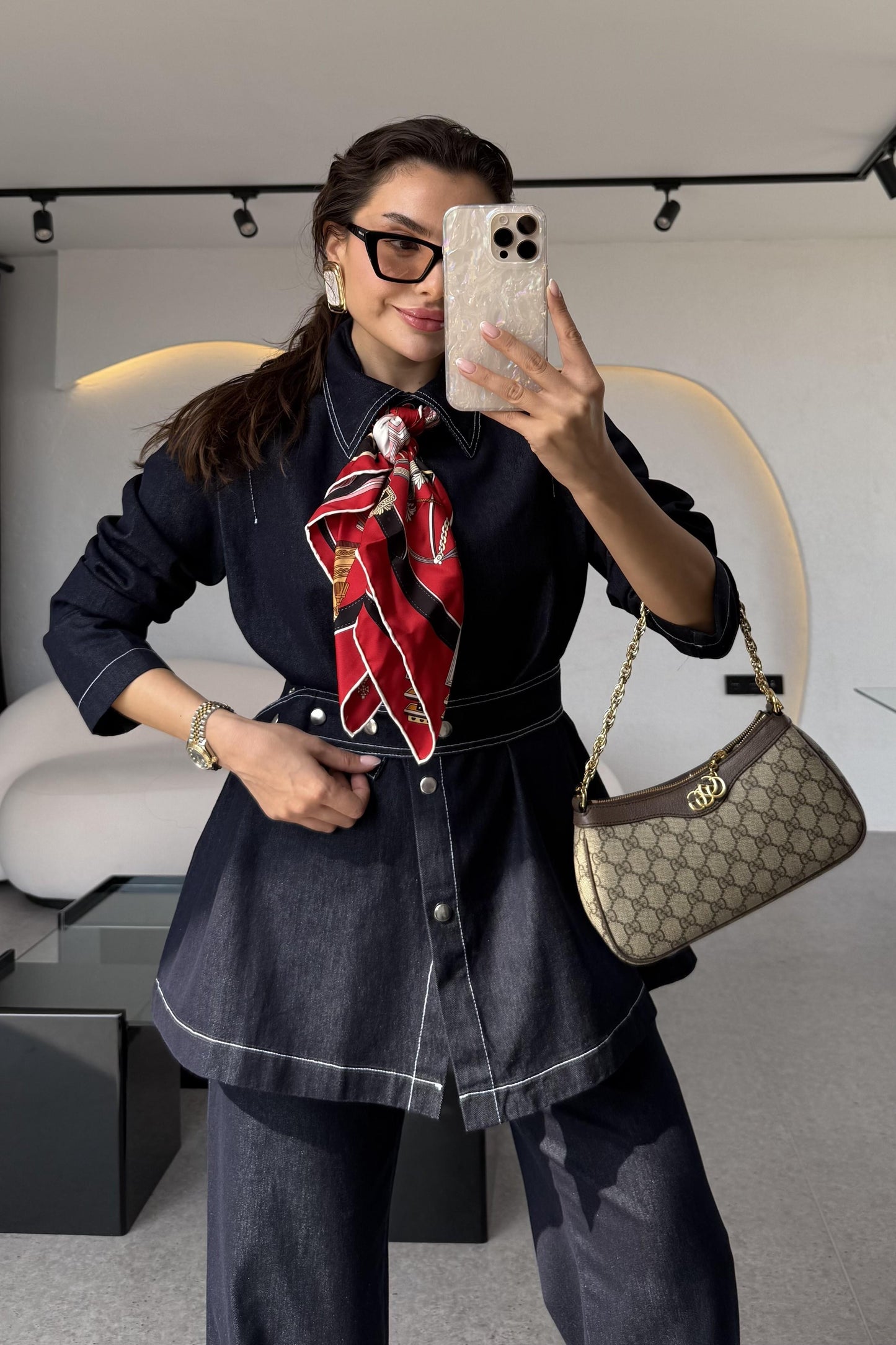 Lashes Dikişli Denim Takım