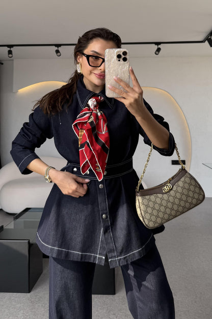 Lashes Dikişli Denim Takım