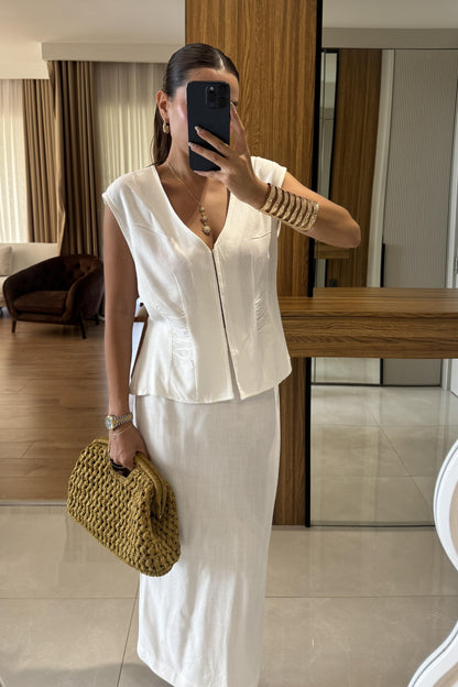 Lasse Beyaz Etek Yelek Takım