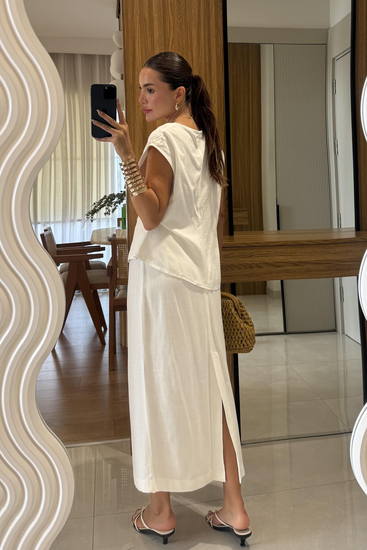 Lasse Beyaz Etek Yelek Takım