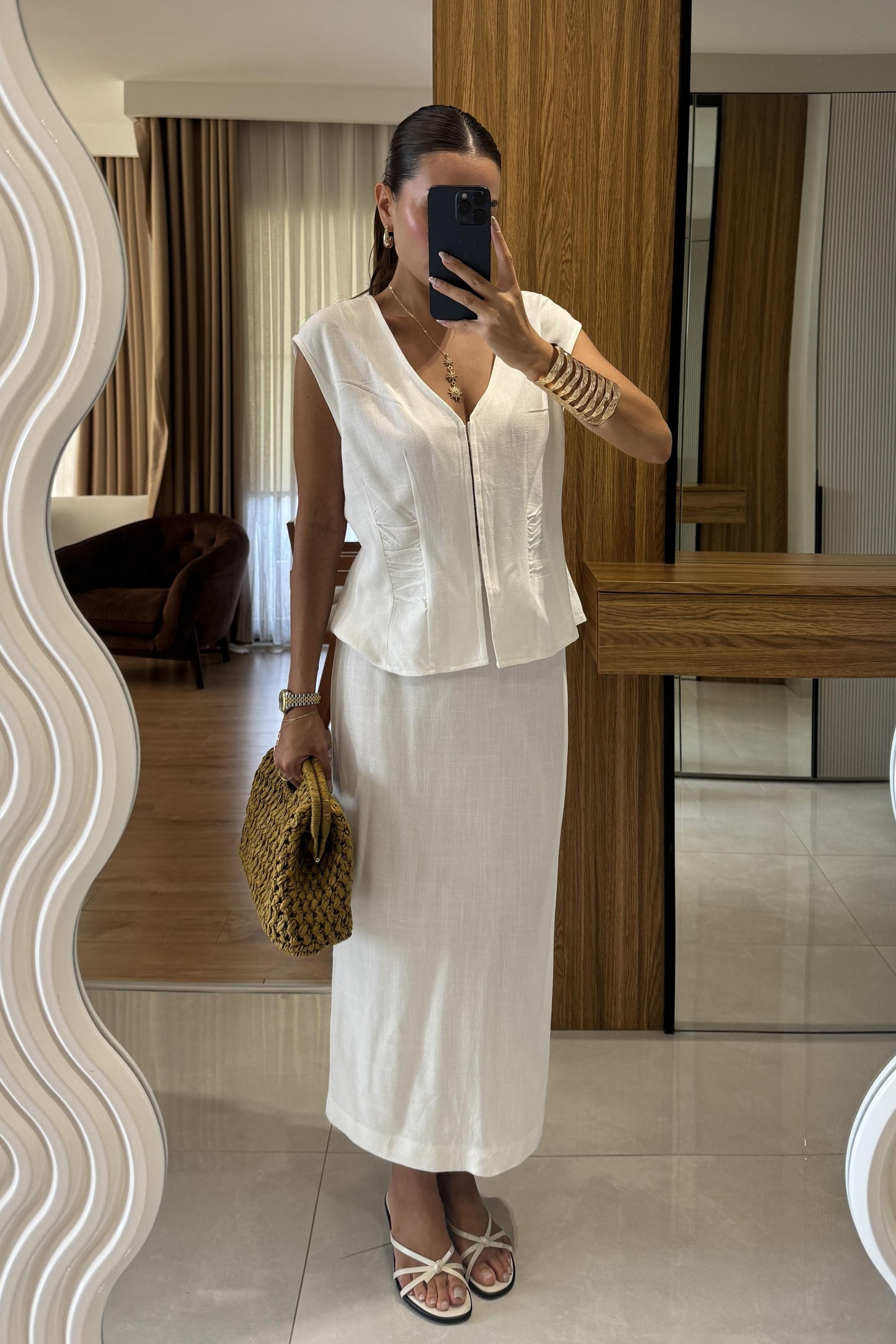 Lasse Beyaz Etek Yelek Takım