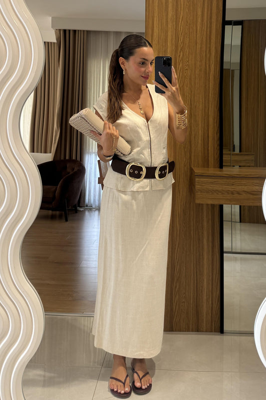 Lasse Ekru Etek Yelek Takım