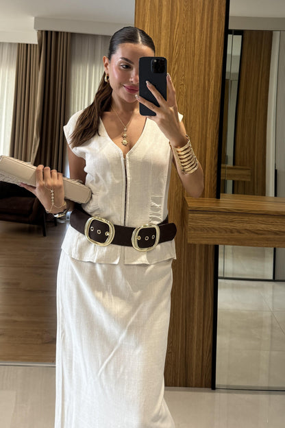 Lasse Ekru Etek Yelek Takım