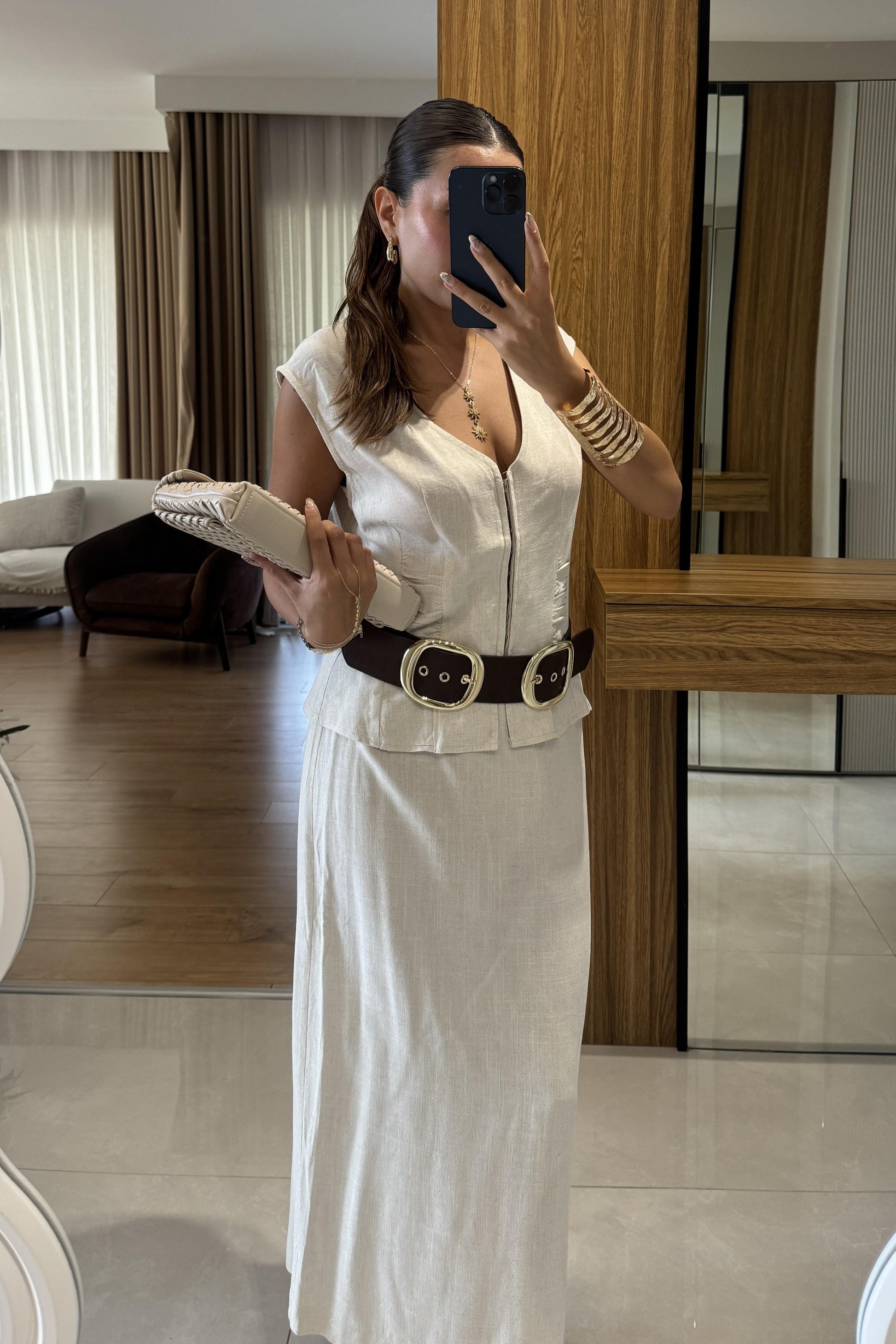 Lasse Ekru Etek Yelek Takım