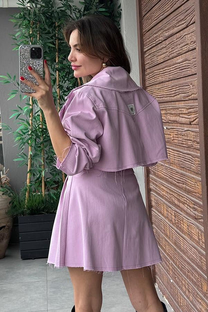 Lasury Düğme Detaylı Etek Ceket Takım-Lila